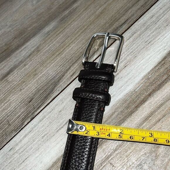 Embossed Pebble Leather Belt Men’s 52” Brown Silver Buckle Classic Workwear - Picture 5 of 8